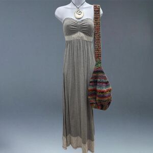 y2k strapless tube maxi dress hollister gray beach sundress boho